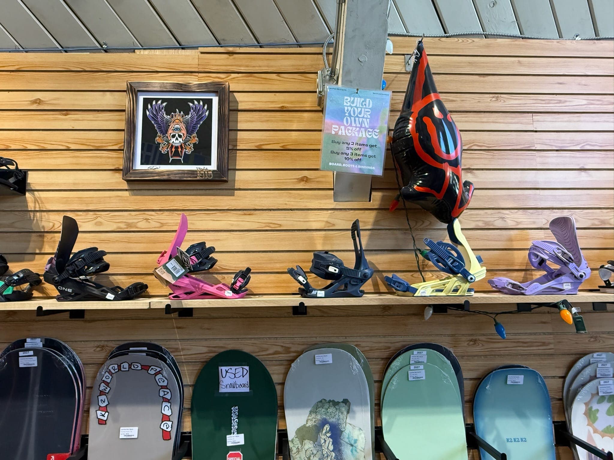 Build-your-own-package boards on the shop wall