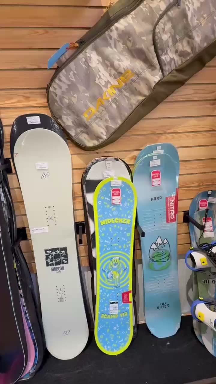 Snowboard display inside the shop